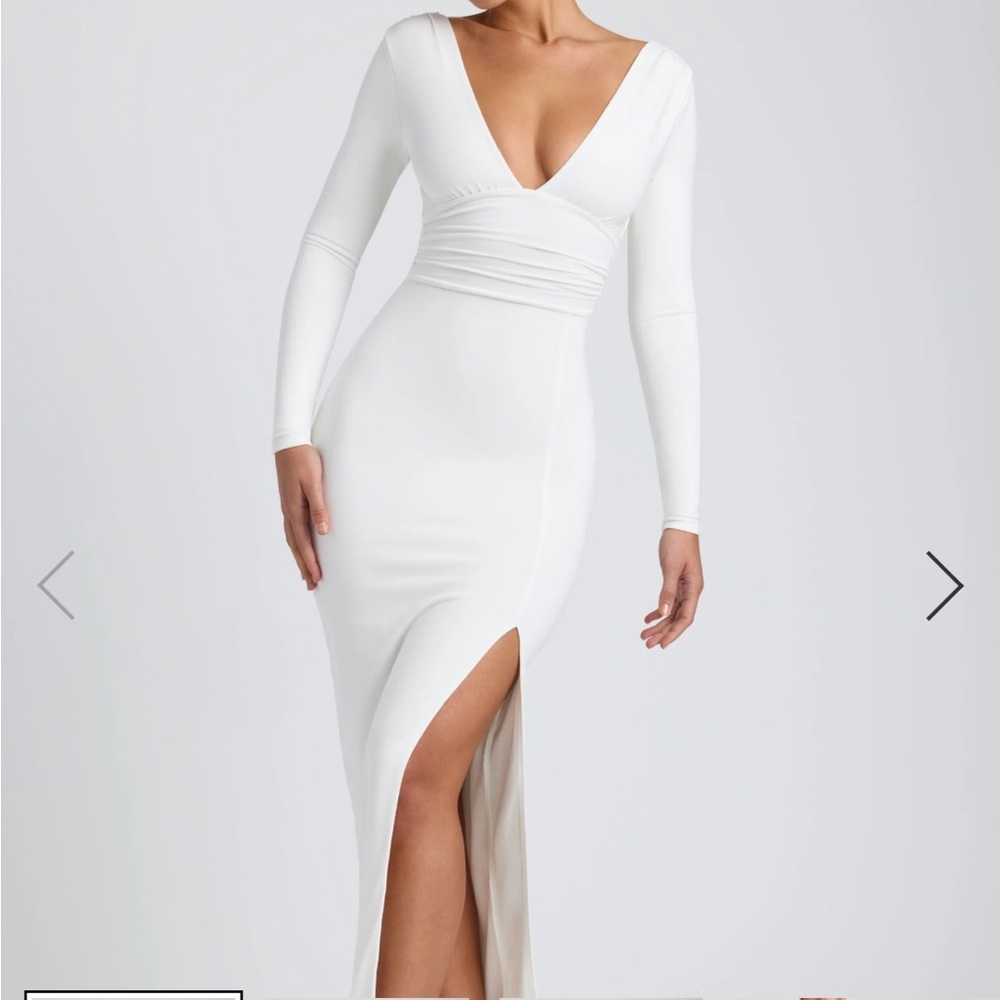 Oh Polly White Long Sleeve V-Neck Dress